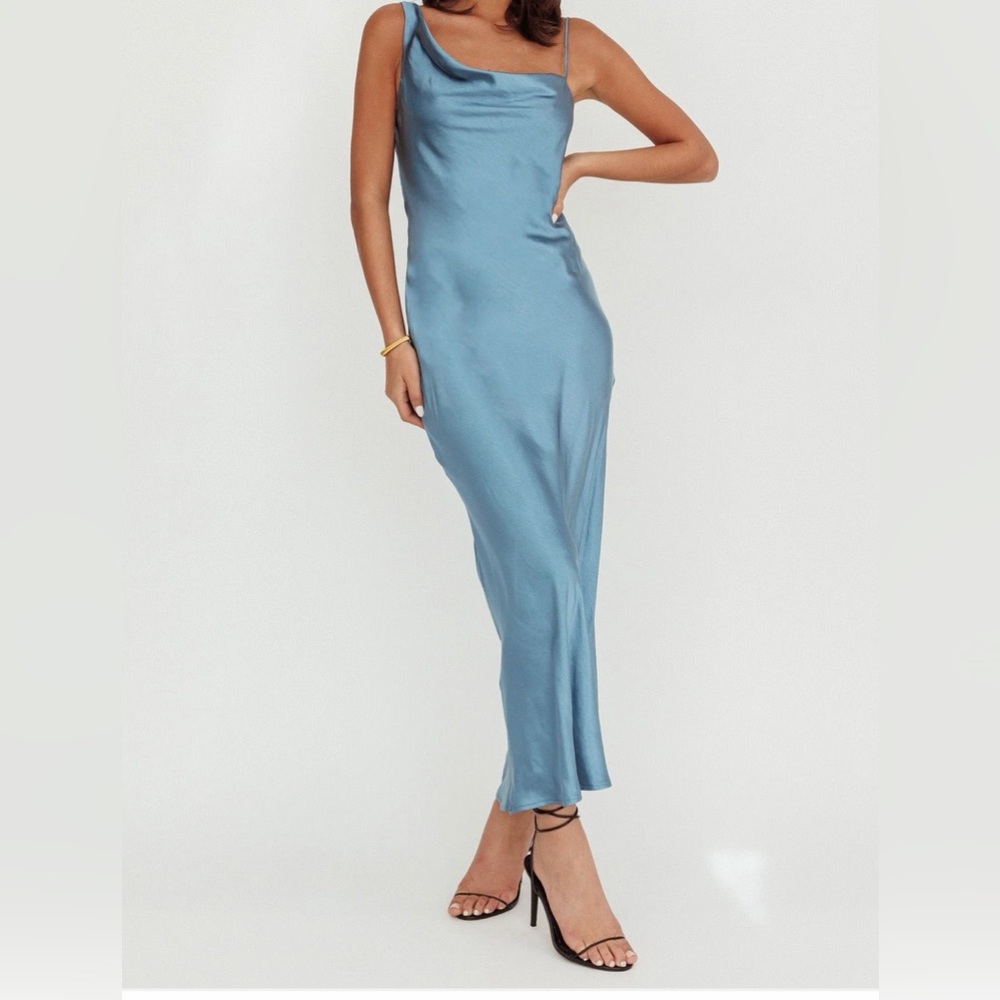 Here Comes the Sun Blue One Shoulder Midi Maxi Dress - Picture 12 of 12